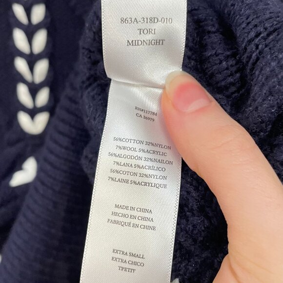 New Rails Tori Lace Up Cotton Blend Sweater Navy White XS $288 - Picture 7 of 8